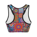 Square Bohemian Mandala Patchwork Print Women's Sports Bra