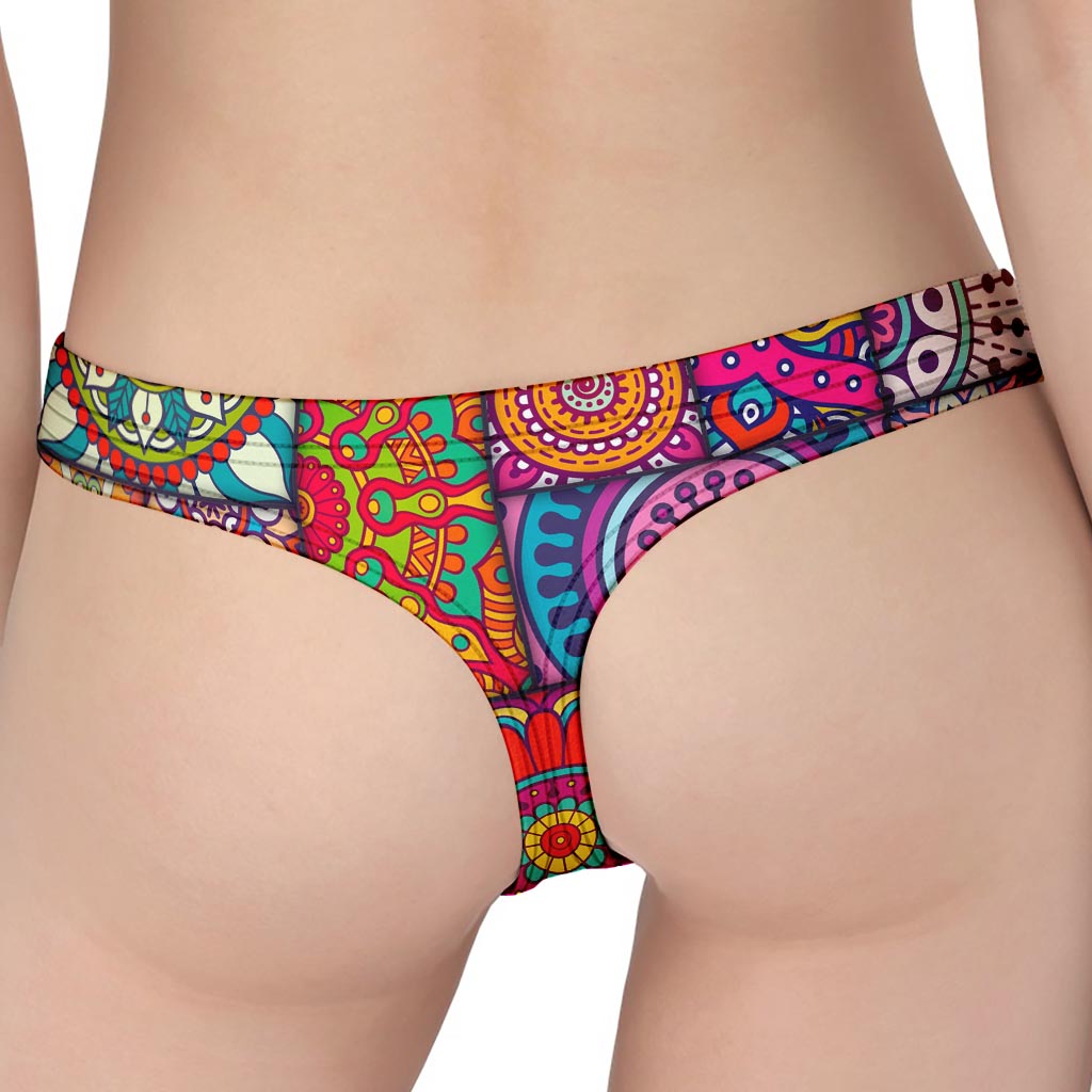 Square Bohemian Mandala Patchwork Print Women's Thong