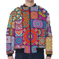 Square Bohemian Mandala Patchwork Print Zip Sleeve Bomber Jacket