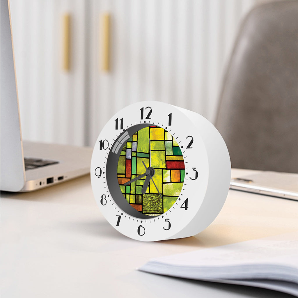 Square Stained Glass Mosaic Print Alarm Clock