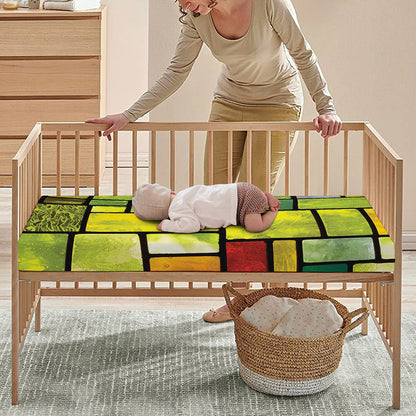 Square Stained Glass Mosaic Print Baby Crib Sheet