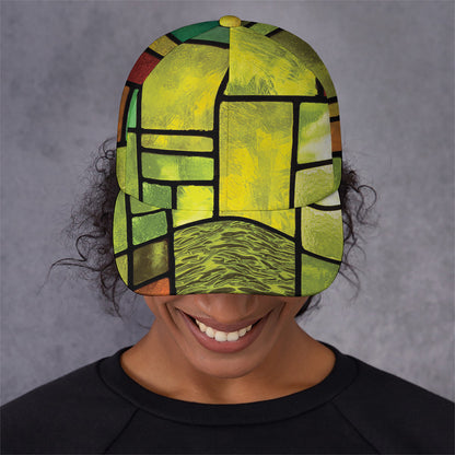Square Stained Glass Mosaic Print Baseball Cap
