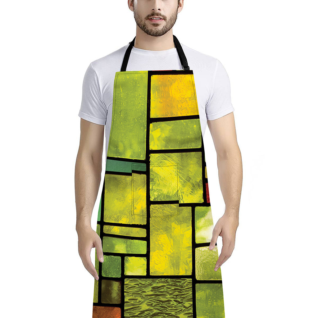 Square Stained Glass Mosaic Print Bib Apron With Pocket