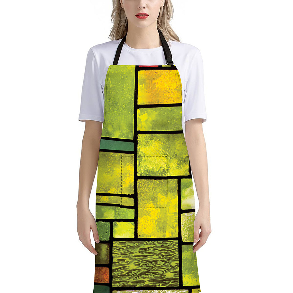 Square Stained Glass Mosaic Print Bib Apron With Pocket