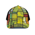 Square Stained Glass Mosaic Print Black Mesh Trucker Hat