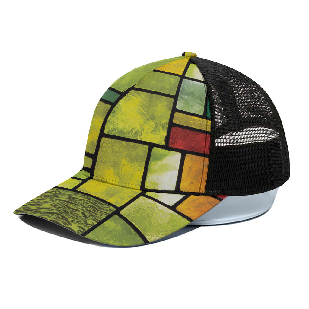 Square Stained Glass Mosaic Print Black Mesh Trucker Cap