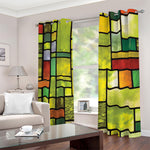 Square Stained Glass Mosaic Print Blackout Grommet Curtains
