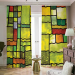 Square Stained Glass Mosaic Print Blackout Pencil Pleat Curtains