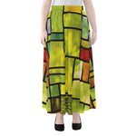 Square Stained Glass Mosaic Print Chiffon Maxi Skirt