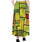 Square Stained Glass Mosaic Print Chiffon Maxi Skirt