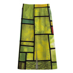 Square Stained Glass Mosaic Print Cotton Front Slit Maxi Skirt