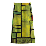 Square Stained Glass Mosaic Print Cotton Front Slit Maxi Skirt