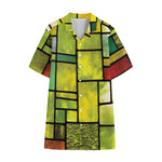 Square Stained Glass Mosaic Print Cotton Hawaiian Shirt