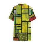 Square Stained Glass Mosaic Print Cotton Hawaiian Shirt