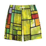 Square Stained Glass Mosaic Print Cotton Shorts