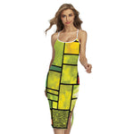 Square Stained Glass Mosaic Print Cross Back Cami Dress