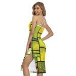 Square Stained Glass Mosaic Print Cross Back Cami Dress