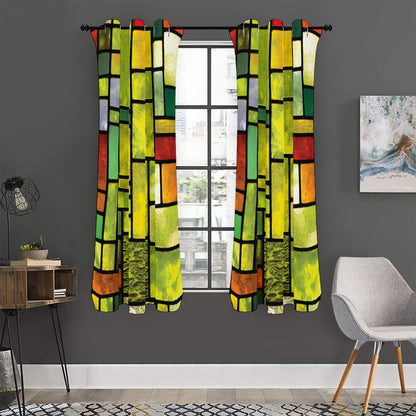 Square Stained Glass Mosaic Print Curtain
