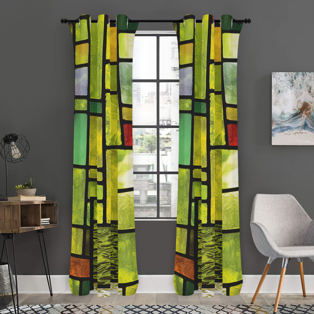 Square Stained Glass Mosaic Print Curtain