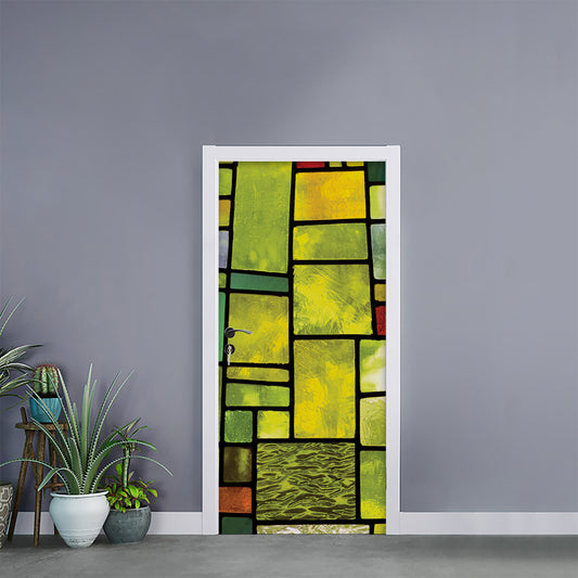 Square Stained Glass Mosaic Print Door Sticker