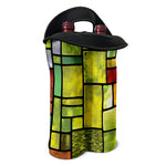 Square Stained Glass Mosaic Print Double Neoprene Wine Tote