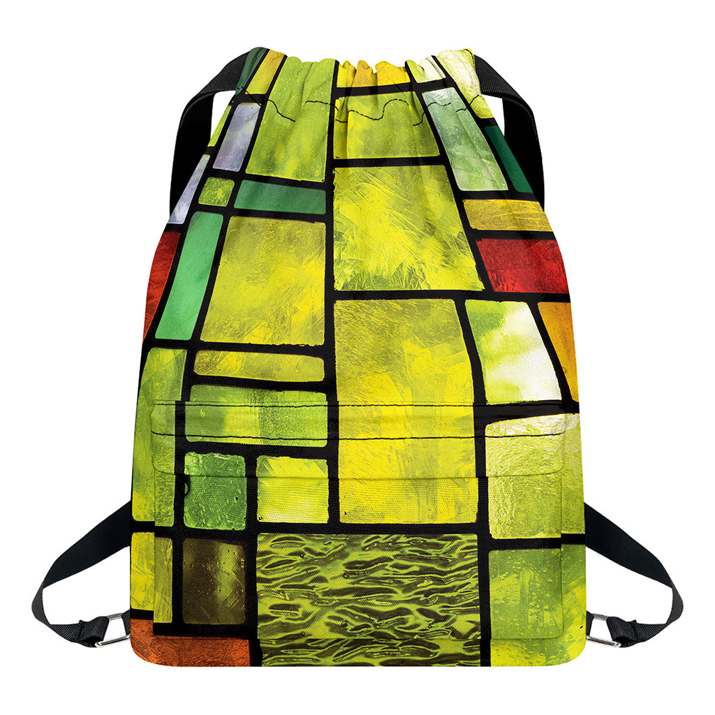 Square Stained Glass Mosaic Print Drawstring Backpack
