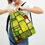 Square Stained Glass Mosaic Print Drawstring Backpack