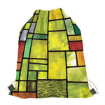 Square Stained Glass Mosaic Print Drawstring Bag