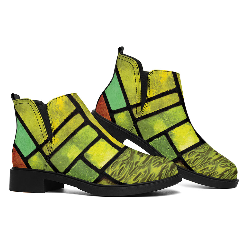 Square Stained Glass Mosaic Print Flat Ankle Boots