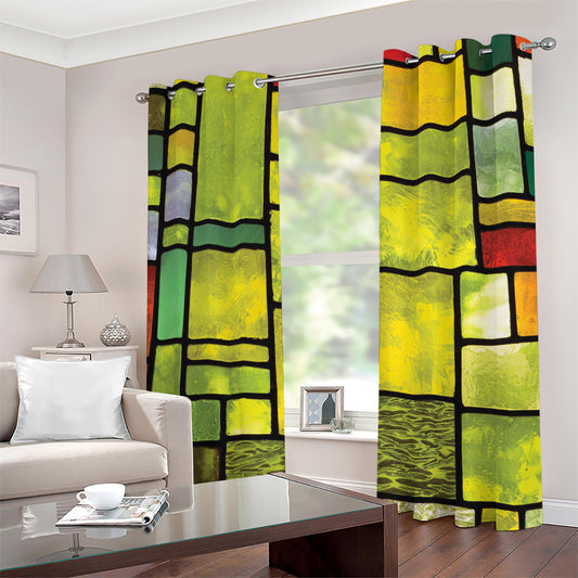 Square Stained Glass Mosaic Print Grommet Curtains