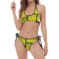 Square Stained Glass Mosaic Print Halter Scoop Tie Side Bikini