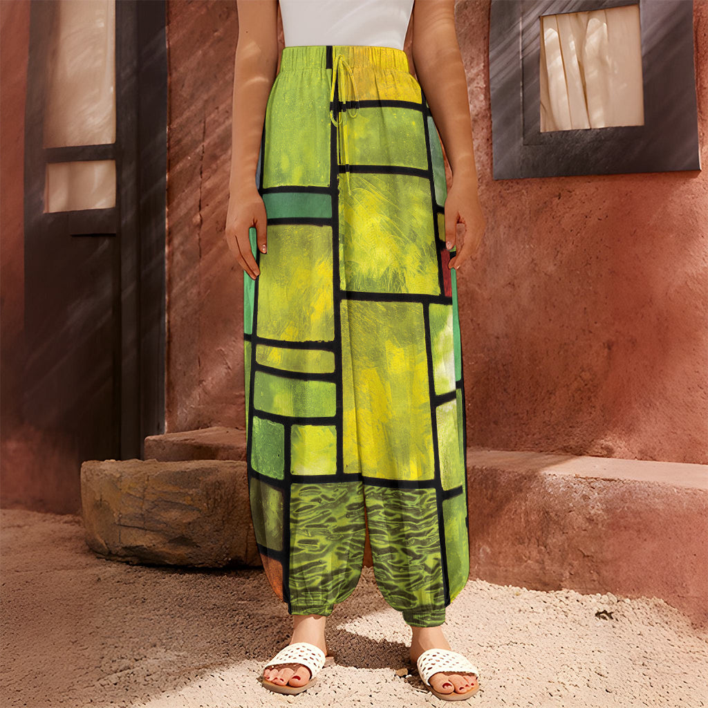 Square Stained Glass Mosaic Print Harem Pants