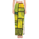 Square Stained Glass Mosaic Print High Slit Maxi Skirt