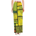 Square Stained Glass Mosaic Print High Slit Maxi Skirt