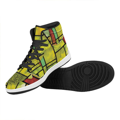 Square Stained Glass Mosaic Print High Top Leather Sneakers