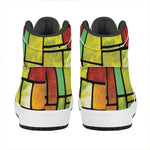 Square Stained Glass Mosaic Print High Top Leather Sneakers