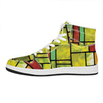 Square Stained Glass Mosaic Print High Top Leather Sneakers