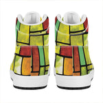 Square Stained Glass Mosaic Print High Top Leather Sneakers