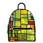 Square Stained Glass Mosaic Print Leather Backpack