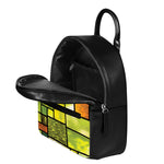Square Stained Glass Mosaic Print Leather Backpack