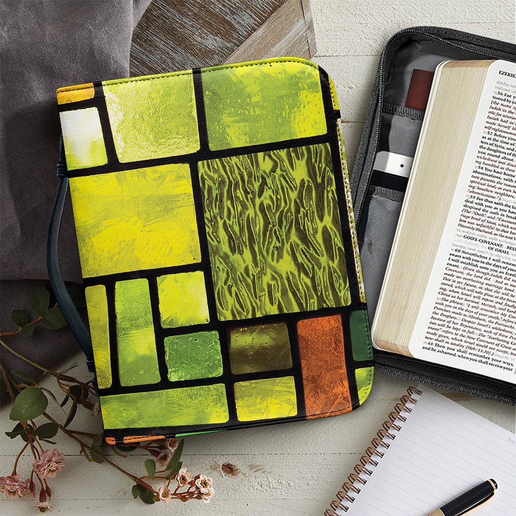 Square Stained Glass Mosaic Print Leather Bible Cover