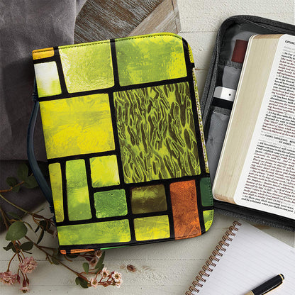 Square Stained Glass Mosaic Print Leather Bible Cover