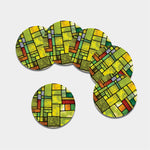 Square Stained Glass Mosaic Print Leather Coaster Set