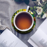 Square Stained Glass Mosaic Print Leather Coaster Set