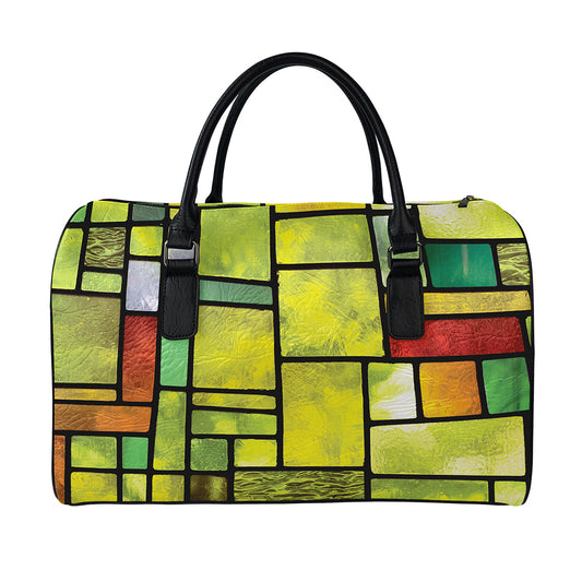 Square Stained Glass Mosaic Print Leather Duffle Bag
