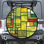Square Stained Glass Mosaic Print Leather Spare Tire Cover