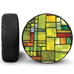 Square Stained Glass Mosaic Print Leather Spare Tire Cover