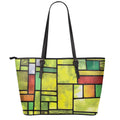 Square Stained Glass Mosaic Print Leather Tote Bag With Zipper