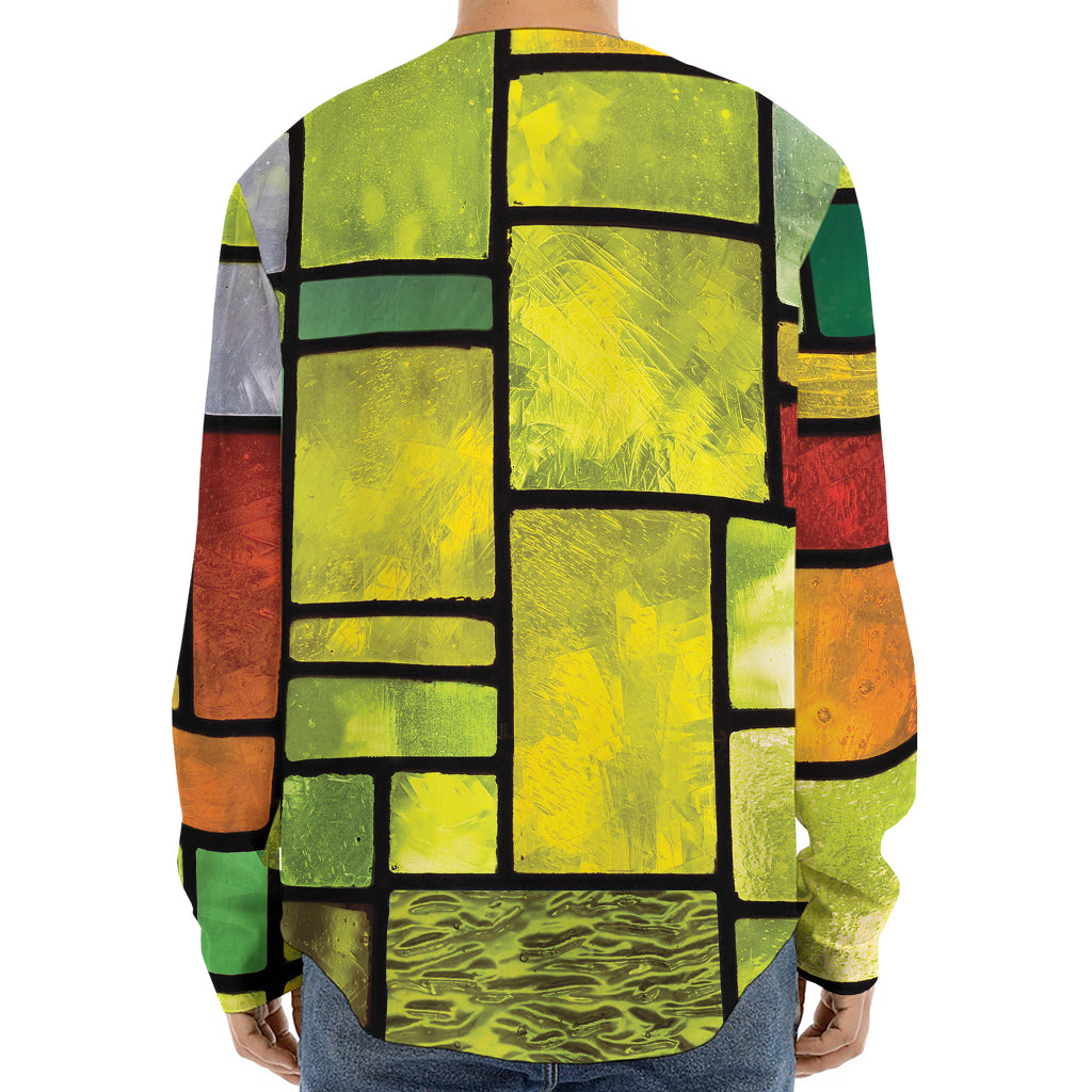 Square Stained Glass Mosaic Print Long Sleeve Baseball Jersey