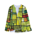 Square Stained Glass Mosaic Print Long Sleeve Short Coat